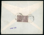 Stamp of India » Used Abroad » Bahrain 1925 KGV 1a chocolate pair affixed on reverse of cover from Bahrain