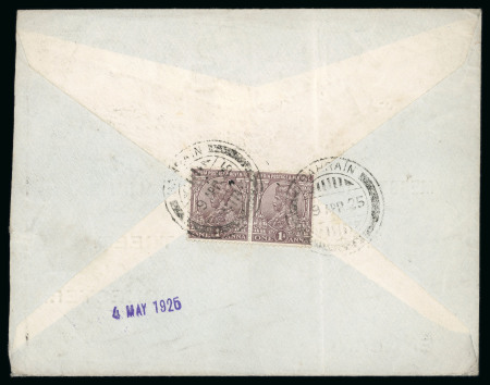 Stamp of India » Used Abroad » Bahrain 1925 KGV 1a chocolate pair affixed on reverse of cover from Bahrain
