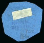 Stamp of British Guiana 1850-51, 12 cents black on blue, Townsend Type A, used, cut round in a nonagon
