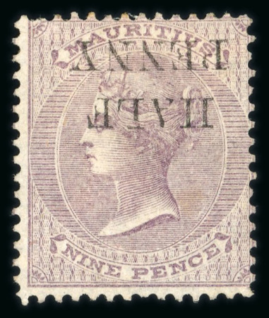 Stamp of Mauritius » 1876-78 Surcharges (SG 76-91) 1876 1/2d on 9d dull purple, variety surcharge inverted, mint