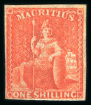 Stamp of Mauritius » 1858-62 Britannia Issues (SG 26-35) 1859-61 Britannia 1s vermilion, fine to good margins, unused