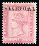 Stamp of Mauritius » 1883-91 Surcharges, Arms & Jubilee Issues (SG 112-35, 137) 1891 Surcharged locally 2c on 17c rose, error surcharge inverted
