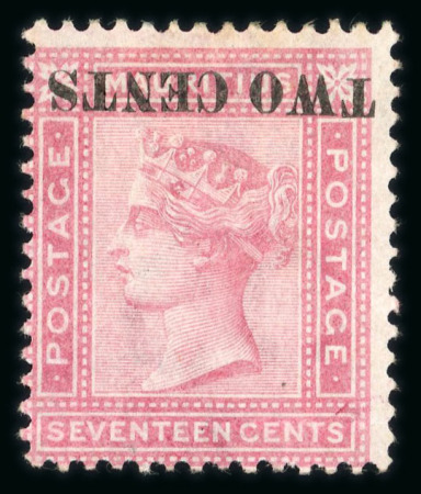 Stamp of Mauritius » 1883-91 Surcharges, Arms & Jubilee Issues (SG 112-35, 137) 1891 Surcharged locally 2c on 17c rose, error surcharge inverted