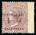 Stamp of Mauritius » 1876-78 Surcharges (SG 76-91) 1876 and 1877, group of three unused stamps with "CANCELLED"