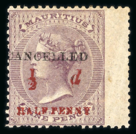 Stamp of Mauritius » 1876-78 Surcharges (SG 76-91) 1876 and 1877, group of three unused stamps with "CANCELLED"