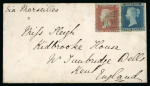 Stamp of Great Britain » 1841 2d Blue 1855 cover franked 1855 1d red-brown perf. used in combination with 1841 2d blue pl.4 cancelled by bold strike of the "OXO" obliterator in greenish-blue