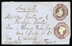 Stamp of Great Britain » 1847-54 Embossed 1855 large part entire with two cut-to-shape 6d Embossed, both tied by mainly very fine blue "O*O" barred ovals