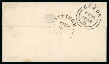 1842 (Feb 23) cover from Leeds to Nottingham with extremely rare fraudulently re-used 1840 1d black