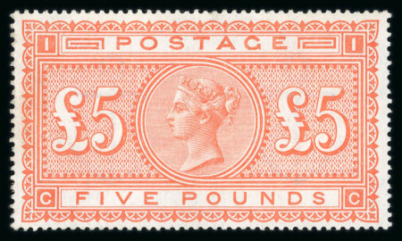 Stamp of Great Britain » 1855-1900 Surface Printed » 1867-83 High Values 1867-83 £5 orange CC on white paper mint o.g.