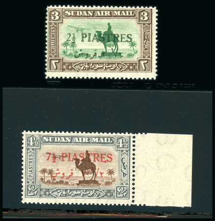 Stamp of Sudan 1935 Airmail Proofs of the Surcharge, 7½p. in red on 4½p. red-brown and grey and surcharge in green on 2½p. on 3m.
