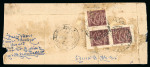 Stamp of Indian States » Charkhari 1930-45 envelope franked on the reverse with three 1a chocolate tied by Chandla double circle ds