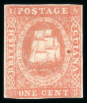 Stamp of British Guiana 1853-59 Waterlow lithographed 1 cent dull red, type C, unused