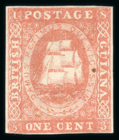 Stamp of British Guiana 1853-59 Waterlow lithographed 1 cent dull red, type C, unused