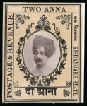 Stamp of Indian States » Kishengarh 1912 2d Deep Violet composite artist's essay, 7x9cm, showing photo of the Maharaja pasted on typeset frame