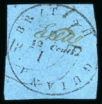 Stamp of British Guiana 1850-51, 12 cents black on pale blue, used