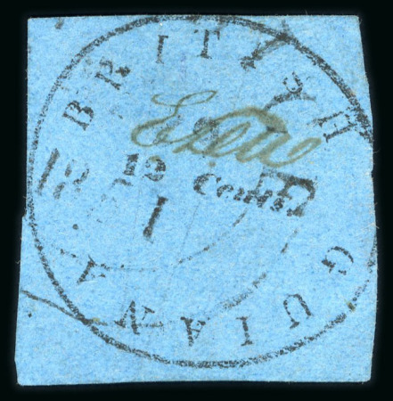 Stamp of British Guiana 1850-51, 12 cents black on pale blue, used