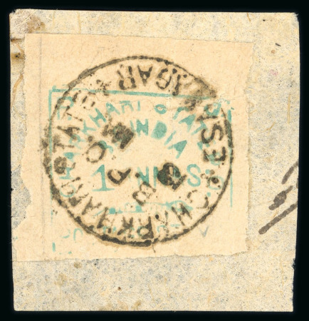 Stamp of Indian States » Charkhari 1894 1 "ANNAS" used on piece and tied by Esanagar cds