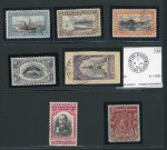 Stamp of Falkland Islands Forged Cancels: Group of stamps with mostly Madame Joseph forgery cancels, incl. 1933 Tercentenary 1 1/2d, 2d, 4d, 6d, 2s6d and £1