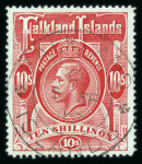 Stamp of Falkland Islands Forged Cancels: Group of stamps with mostly Madame Joseph forgery cancels, incl. 1933 Tercentenary 1 1/2d, 2d, 4d, 6d, 2s6d and £1