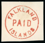Stamp of Falkland Islands 1869-1960s, interesting mix of material incl. cut-outs of both the 1869-76 boxed and circular franks