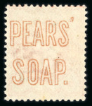 Stamp of Great Britain » 1855-1900 Surface Printed » 1887-1900 Jubilee Issue & 1891 £1 Green 1887 Jubilee 1/2d vermilion and 1881 1d lilac with "PEARS' SOAP" underprints in orange and blue respectively,