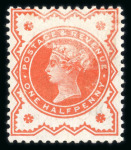 Stamp of Great Britain » 1855-1900 Surface Printed » 1887-1900 Jubilee Issue & 1891 £1 Green 1887 Jubilee 1/2d vermilion and 1881 1d lilac with "PEARS' SOAP" underprints in orange and blue respectively,