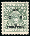 Stamp of Indian States » Cochin Officials: 1942-43 Surcharged 3p on 4p green perf.13x13.5 with surcharge double variety, used