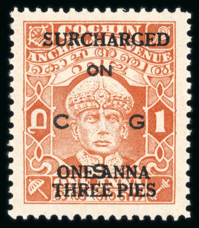 Stamp of Indian States » Cochin Officials: 1942-43 Surcharged 1a3p on 1a brown-orange mint o.g.