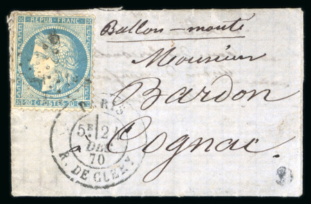 Stamp of France » Ballons Montés 1870, Lettre de petit format par ballon monté "Le Tourville"