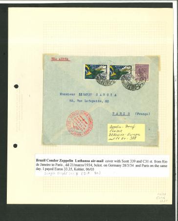Stamp of Aerophilately » Zeppelins Zeppelin flights 1932-38, lot of nine covers mounted on pages, from Brazil (x4)