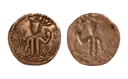 Stamp of Coins » Sasanian Kingdom and Kushano-Sasanian Hunnic tribes, Alchon Huns (Eastern), Adomano, mid-late 5th century, AV (electrum) dinar, 6.95 g.