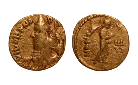 Stamp of Coins » Kushan Kushanas, Kanishka I, c. 127-152, Nana, AV quarter dinar, 1.98 g.