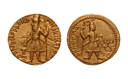 Stamp of Coins » Kushan Kushanas, Kanishka I, c. 127-152, Orlagno, AV dinar, 8.00 g.