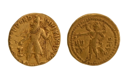 Stamp of Coins » Kushan Kushanas, Kanishka I, c. 127-152, Oesho, AV dinar, 7.65 g.