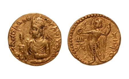 Stamp of Coins » Kushan Kushanas, Huvishka, c. 151-192, Mioro, AV dinar, 7.91 g.