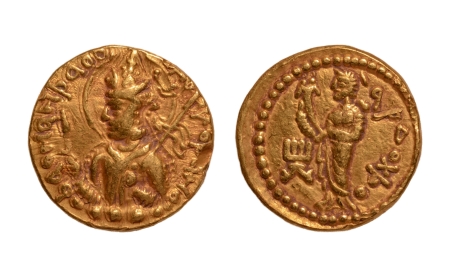 Stamp of Coins » Kushan Kushanas, Huvishka, c. 151-192, Ardoksho, AV dinar, 7.74 g.