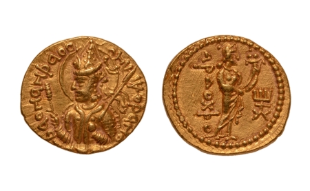 Stamp of Coins » Kushan Kushanas, Huvishka, c. 151-192, Ardoksho, AV dinar, 7.87 g.