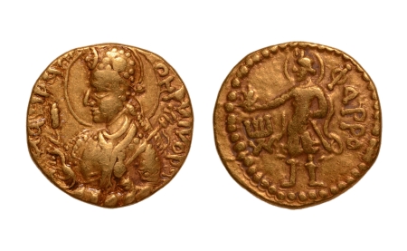 Stamp of Coins » Kushan Kushanas, Huvishka, c. 151-192, Pharro, AV dinar, 7.82 g.