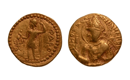 Stamp of Coins » Kushan Kushanas, Huvishka, c. 151-192, Pharro, AV dinar, 7.50 g.