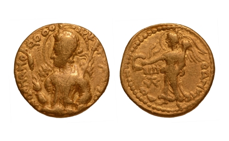 Stamp of Coins » Kushan Kushanas, Huvishka, c. 151-192, Oaninda, AV dinar, 7.64 g.