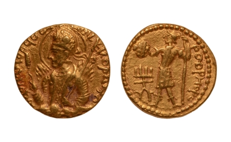 Stamp of Coins » Kushan Kushanas, Huvishka, c. 151-192, Shaoreoro, AV dinar, 7.64 g.