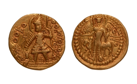 Stamp of Coins » Kushan Kushanas, Vasudeva, c. 190-230, Oesho, AV dinar, 7.89 g.