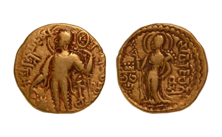 Stamp of Coins » Gupta Gupta Empire, Samudragupta, c. 335-375 (or Kachagupta), chakra, AV dinar, 7.46 g.