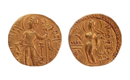 Stamp of Coins » Gupta Gupta Empire, Samudragupta, c. 335-375 (or Kachagupta), chakra, AV dinar, 7.74 g.