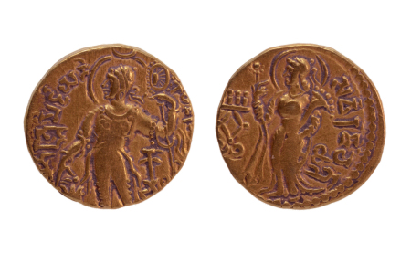 Stamp of Coins » Gupta Gupta Empire, Samudragupta, c. 335-375 (or Kachagupta), chakra, AV dinar, 7.81 g.