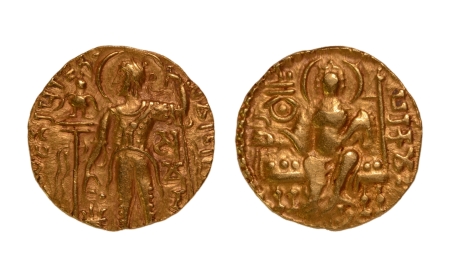 Stamp of Coins » Gupta Gupta Empire, Samudragupta, c. 335-375, javelin, AV dinar, 7.55 g.