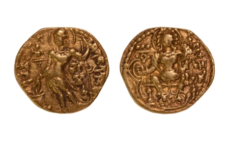 Stamp of Coins » Gupta Gupta Empire, Samudragupta, c. 335-375, javelin, AV dinar, 7.65 g.