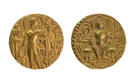 Stamp of Coins » Gupta Gupta Empire, Samudragupta, c. 335-375, archer, AV dinar, 7.55 g.