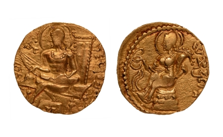 Stamp of Coins » Gupta Gupta Empire, Samudragupta, c. 335-375, lyre player, AV dinar, 7.69 g.