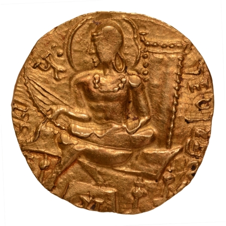 Gupta Empire, Samudragupta, c. 335-375, lyre player, AV dinar, 7.69 g.